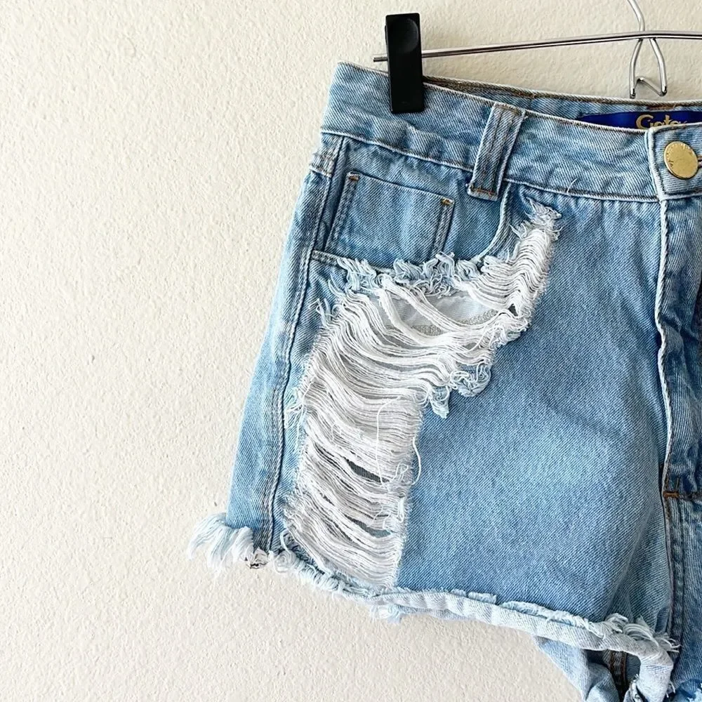 Gata Denim Jean Shorts Distressed
